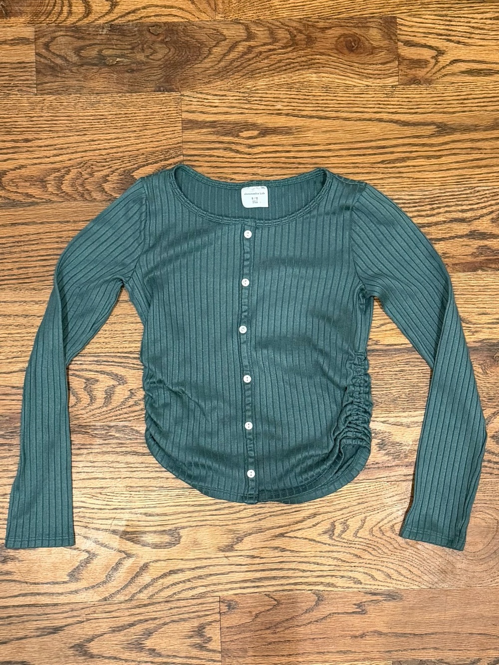 Ribbed Button Long Sleeve Top - Green